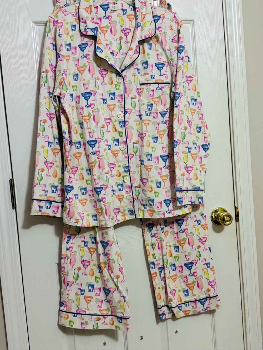 BedHead Cream Pajama Set with Colorful Cocktail Glass Print